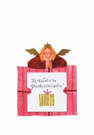 Himmlische Schwestern - Geschenkaufkleber Karte  "Herzlichen Glückwunsch!"