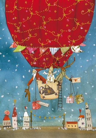 Silke Leffler - Weihnachtsdoppelkarte "Ballonfahrt"