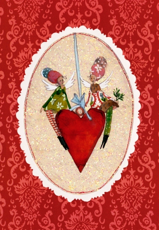 Silke Leffler - Weihnachtsdoppelkarte  mit Glitzer ""Engel auf Herzen"
