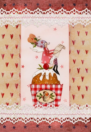 Silke Leffler - Weihnachtsdoppelkarte  mit Glitzer ""Engel auf Cupcake"