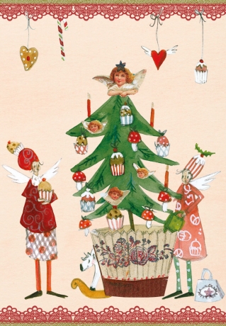Silke Leffler - Weihnachtsdoppelkarte "Engeln unterm Weihnachtsbaum"