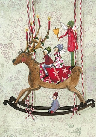 Silke Leffler - Weihnachtsdoppelkarte "Schaukelpferd"
