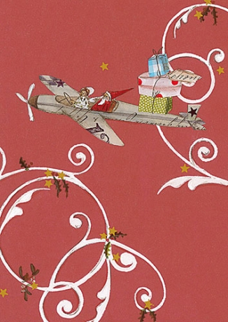 Silke Leffler - Weihnachtsdoppelkarte "Flugzeug"