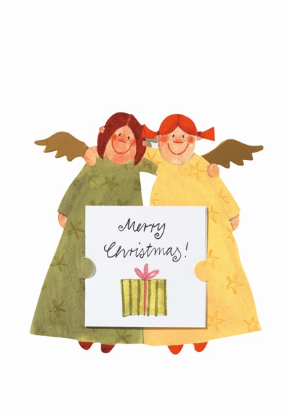 Himmlische Schwestern - Geschenkaufkleber Karte  "Merry Christmas!"