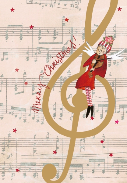 Silke Leffler - Weihnachtsdoppelkarte "Notenschlüssel"