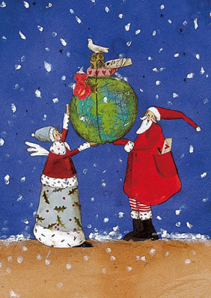 Silke Leffler - Weihnachtsdoppelkarte "Globus"