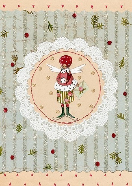 Silke Leffler - Weihnachtsdoppelkarte  mit Glitzer "Tannenzweige"
