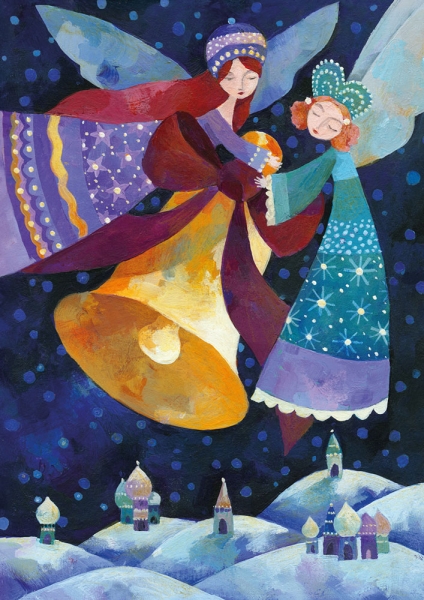 Aurélie Blanz - Weihnachtsdoppelkarte "Engel und Glocke"